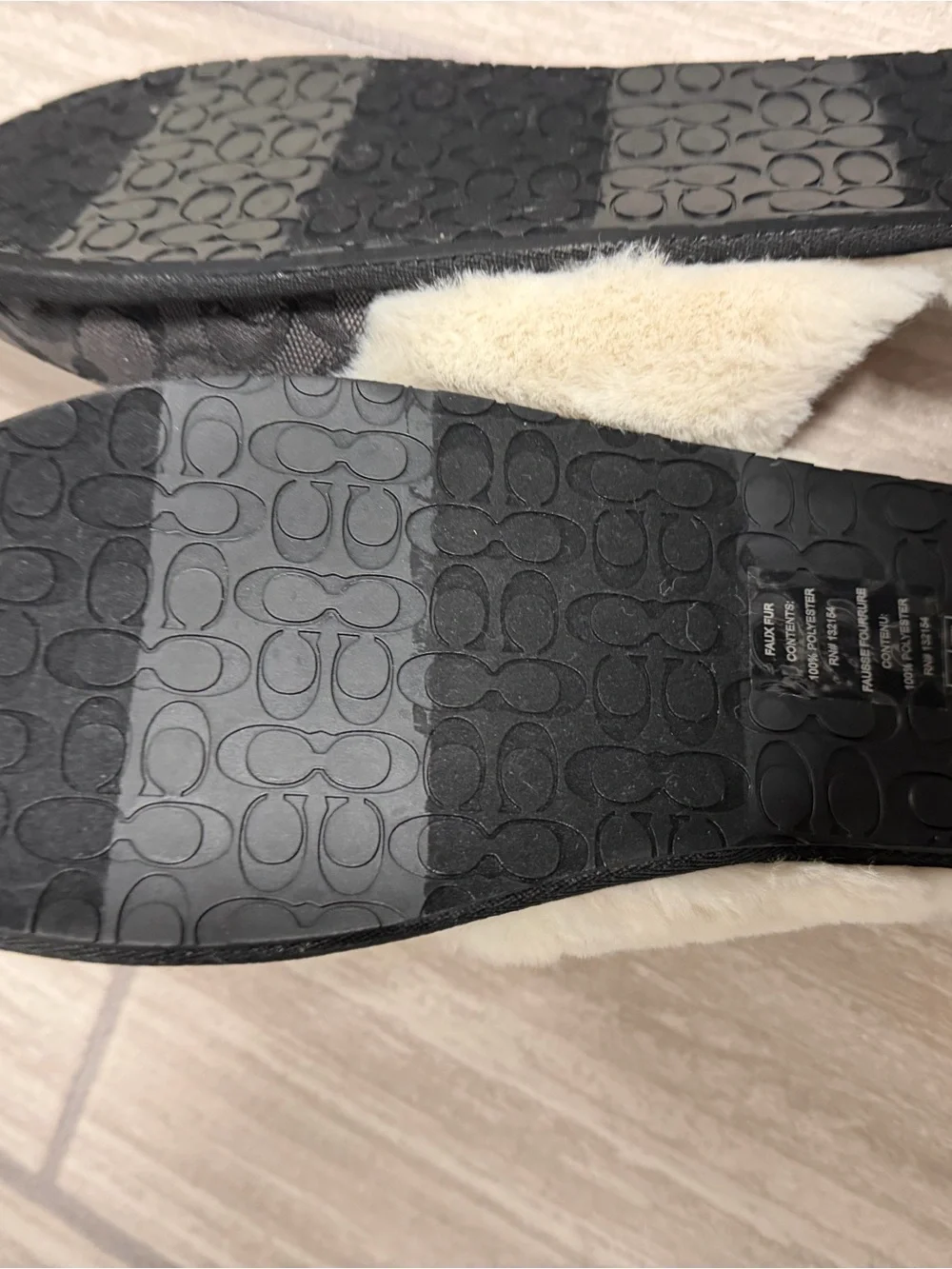 Coach Black Signature Clog Slippers with Cream Faux-Fur Trim
